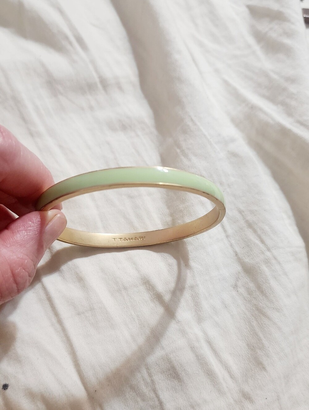 T Tahari Pale Green Enamel Gold-Tone Bangle Bracelet